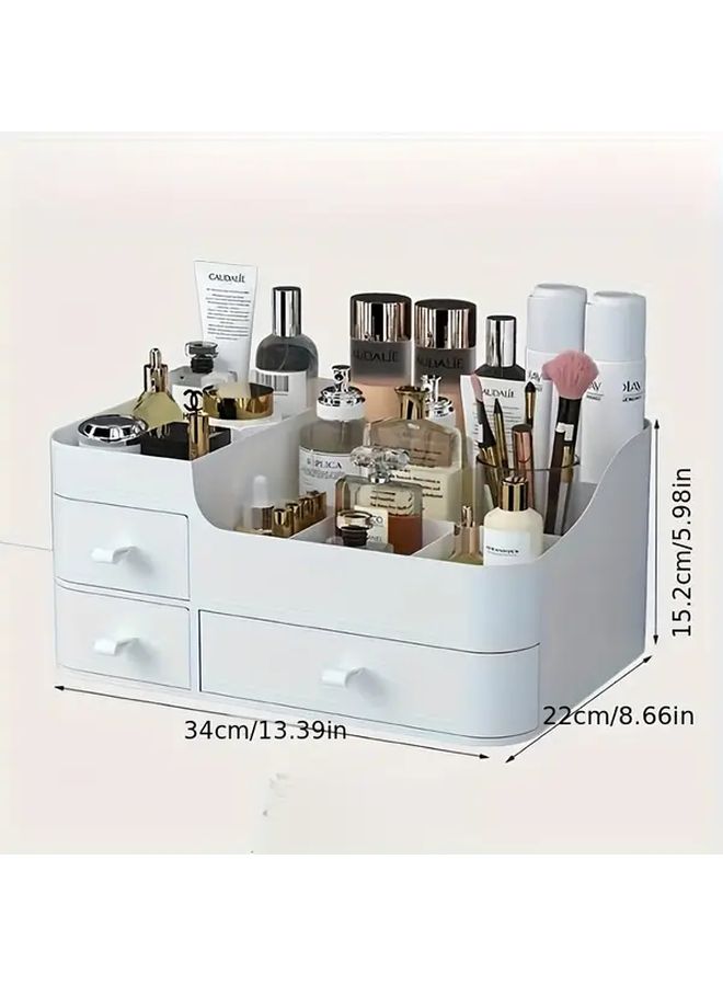 Pink Three Drawer Cosmetic Organizer With Shelves And Golden Knobs For Skincare Storage - Image 3