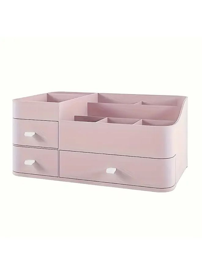 Pink Three Drawer Cosmetic Organizer With Shelves And Golden Knobs For Skincare Storage - Image 5