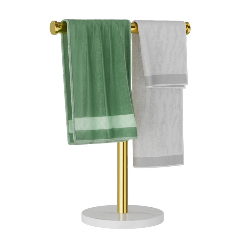 Blemoacha Hand Towel HolderT Shape Freestanding Bath Towel Stand Hand Towel Rack with Marble Base Stainless Steel Standing Towel Bar for Bathroom Vanity Kitchen Countertop Ti Gold