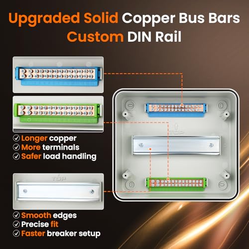 QILIPSU 9 Way DIN Rail Circuit Breaker Box UL94-V0 PC/ABS IP65 Waterproof Distribution Enclosure with Longer Bus Bars for Indoor Outdoor and Solar Use - Image 4