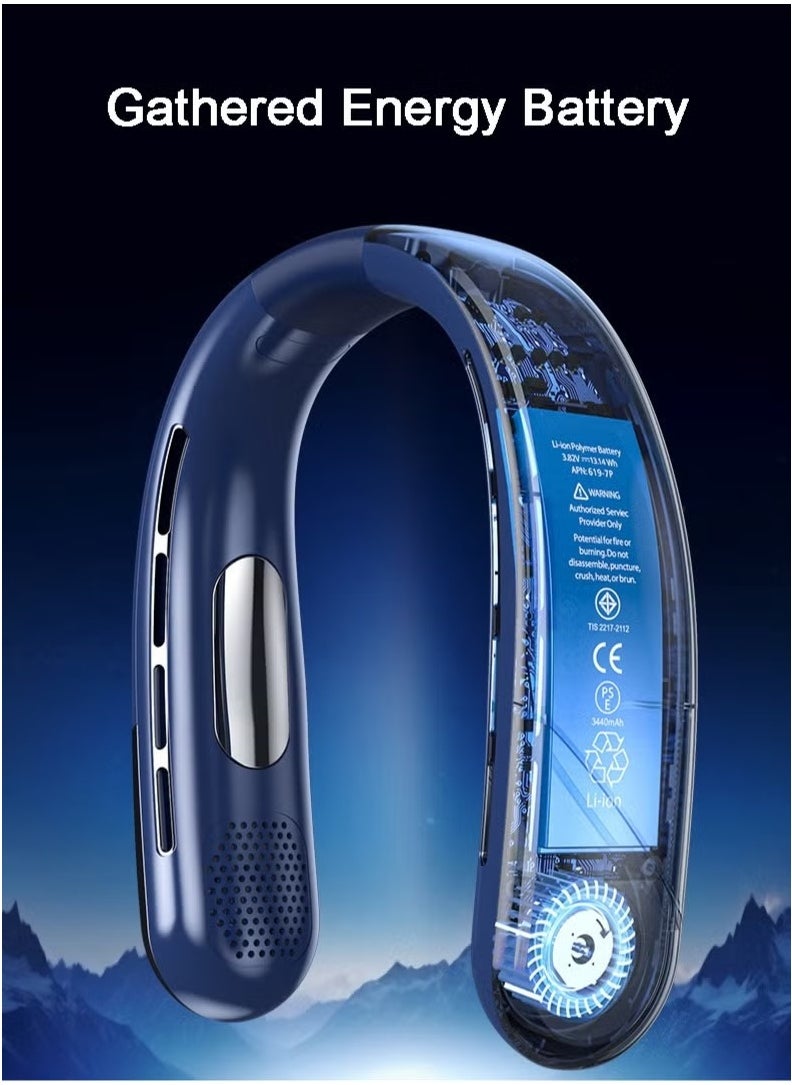 Neck Fan Portable Rechargeable, 360° Surrounding Strong Wind, 5 Speeds, Portable Fan with Digital Display of Power, Wearable Fan Cooling, Hands Free Fan