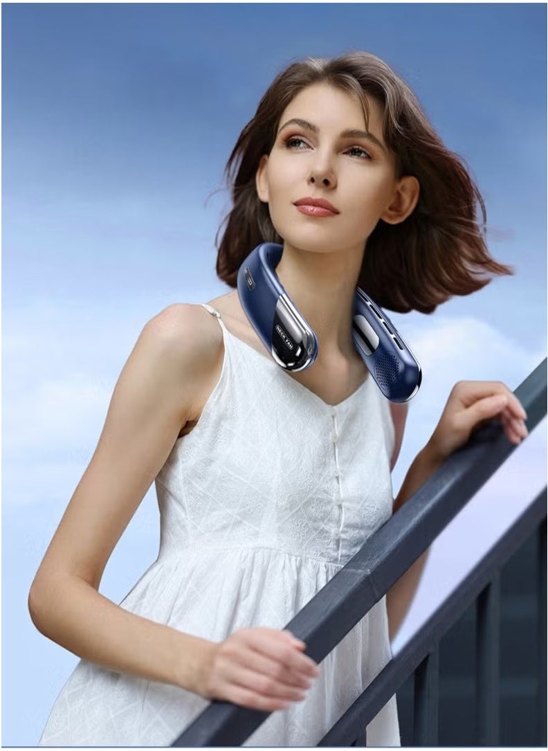 Neck Fan Portable Rechargeable, 360° Surrounding Strong Wind, 5 Speeds, Portable Fan with Digital Display of Power, Wearable Fan Cooling, Hands Free Fan