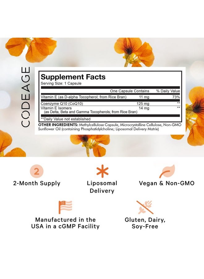 Codeage Liposomal Coq10 Supplement Vitamin E Isomers Tocopherols 125Mg Coenzyme Q10 Cardiovascular Heart Energy Support Liposomal For Bioavailability 2 Month Supply Nongmo 60 Capsules  - Image 2