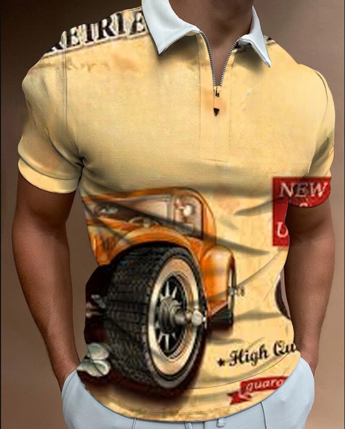 European and American new personality pattern team logo 3D printing men's zipper polo shirt business casual large size short-sleeved top PL-DX011 4XL - Image 5
