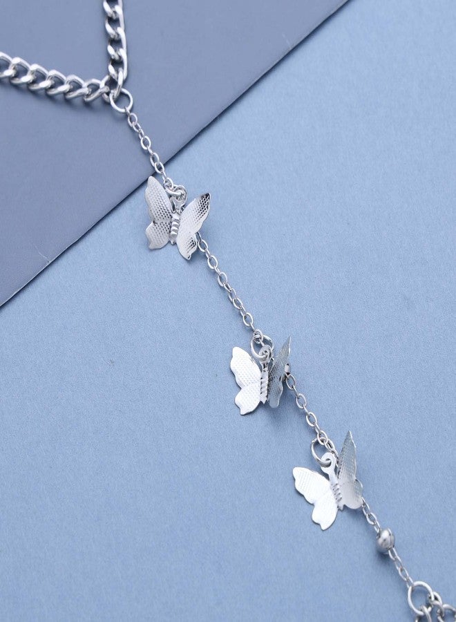 Yheakne Vintage Butterfly Finger Ring Bracelet Hand Chain Silver Butterfly Ring Hand Chain Bracelet Butterfly Tassel Chain Bracelet Slave Hand Harness Bracelet Jewelry for Women (Silver) - Image 4