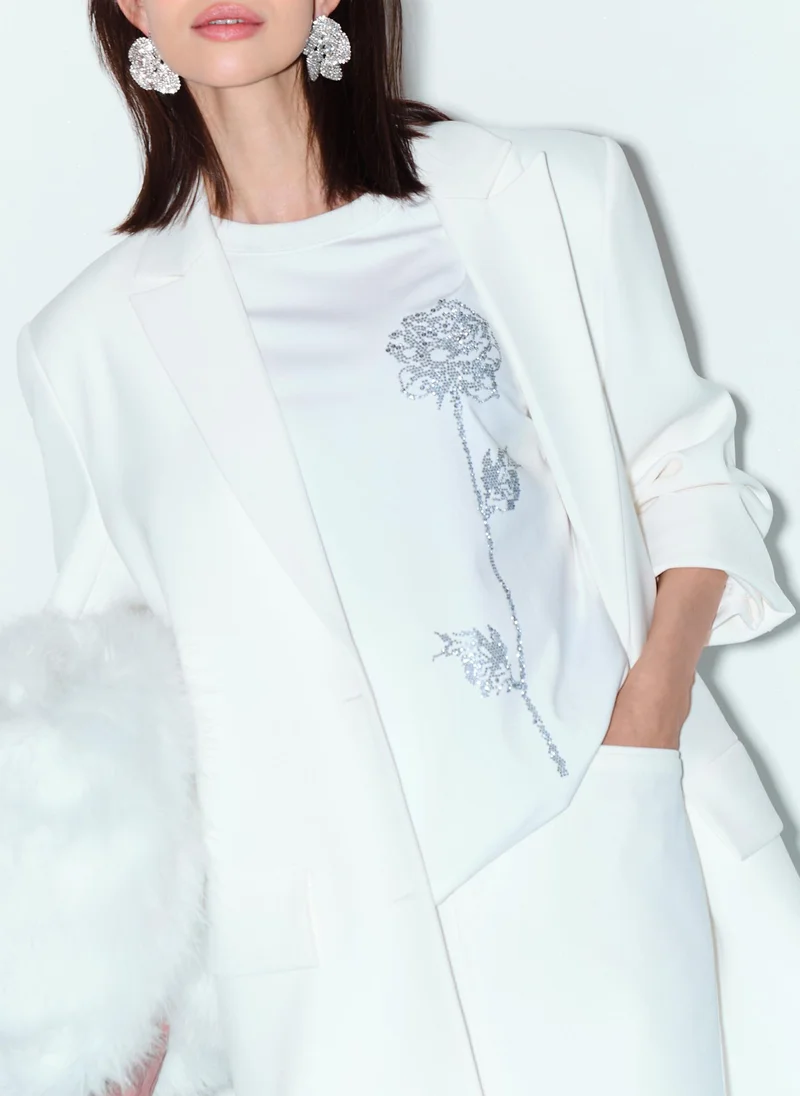 Lichi Single-breasted jacket with accent buttons and feathers