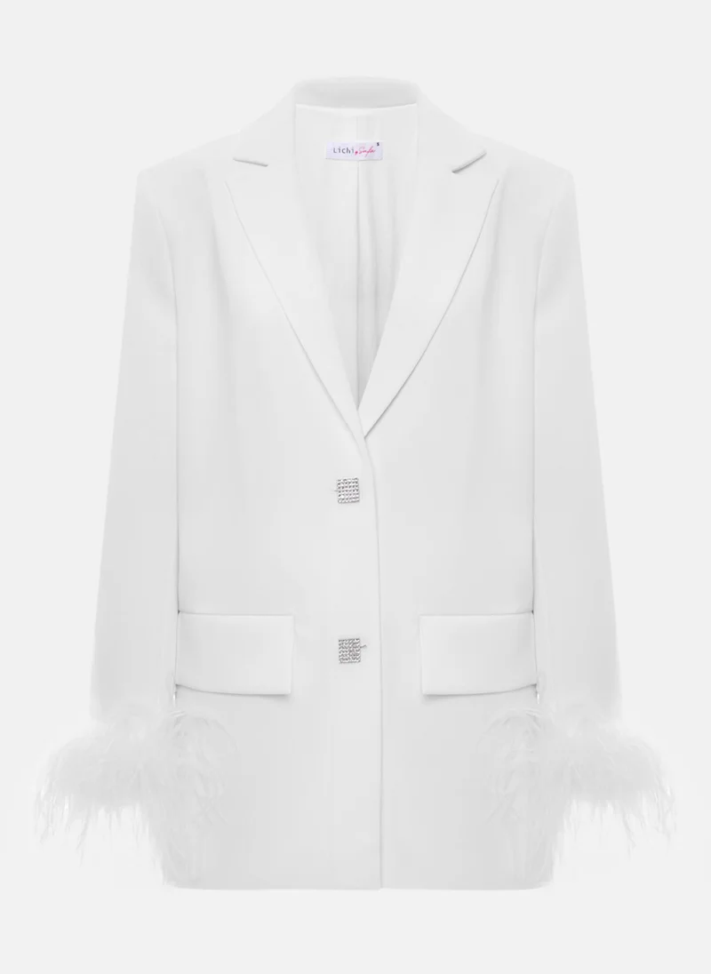 Lichi Single-breasted jacket with accent buttons and feathers