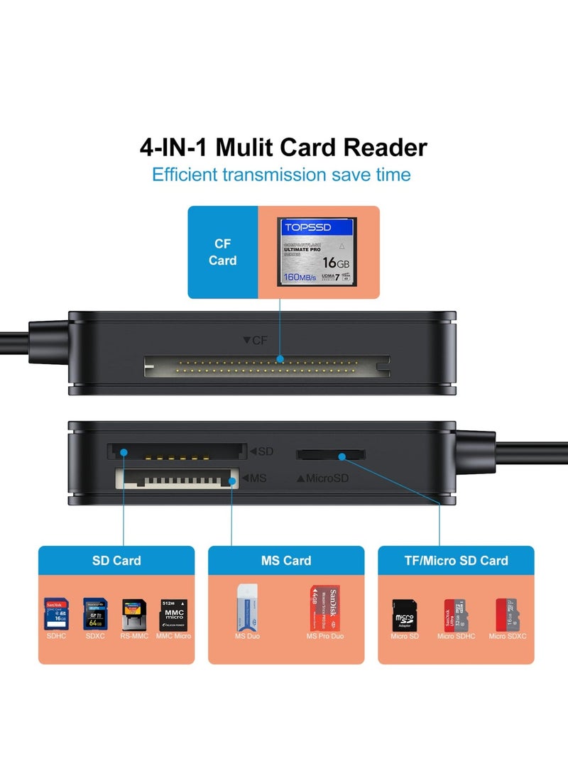 Generic - Memory Card Reader, 4-in-1 SD Card Reader, USB 3.0 TF/Micro SD/MS/CF Card Reader, Compact High-Speed Flash Card Reader for PC, Laptop, Camera, Computer - Image 1
