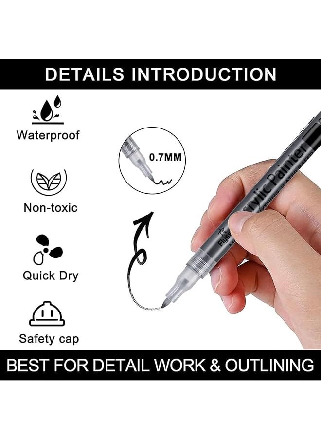 X spring Acrylic Paint Pens 6 Pack 0.7Mm Acrylic Permanent Marker Paint Marker Extra Fine Point Paint Pens For Rock Painting Stone Ceramic Glass Wood Plastic Glass Metal Canva Black  - Image 2