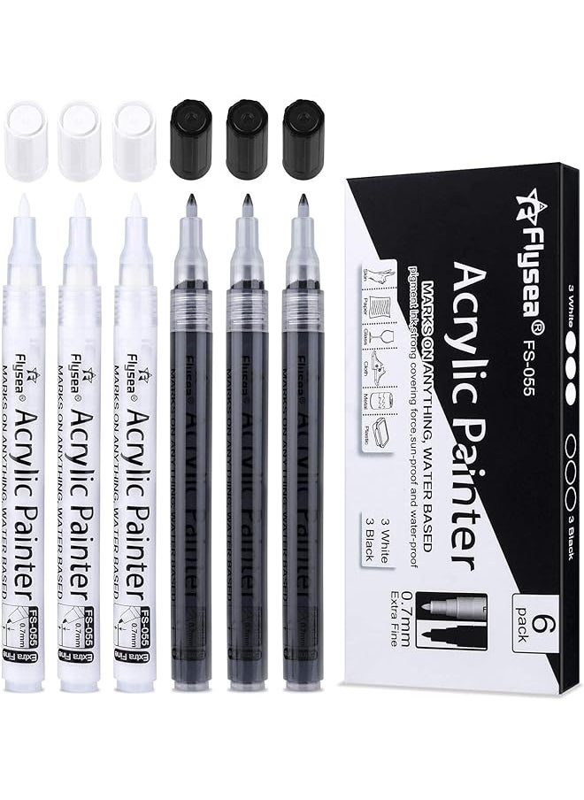 X spring Acrylic Paint Pens 6 Pack 0.7Mm Acrylic Permanent Marker Paint Marker Extra Fine Point Paint Pens For Rock Painting Stone Ceramic Glass Wood Plastic Glass Metal Canva Black  - Image 1