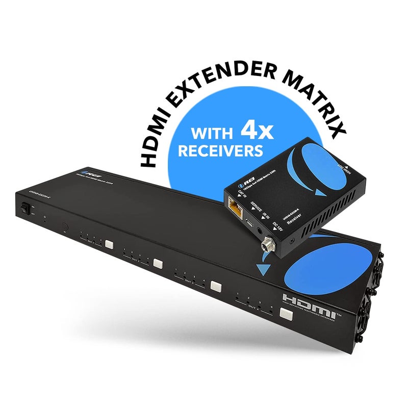 OREI OREI 4K 4x4 HDMI Extender Matrix - UltraHD 4K @ 60Hz 4:4:4 Over Single CAT5e/6/7 Cable with HDR Switcher & IR Control, RS-232 - Up to 230 Ft - 1080P Downscale - 4 x Loop Out - 4 Receivers Included  - Image 2