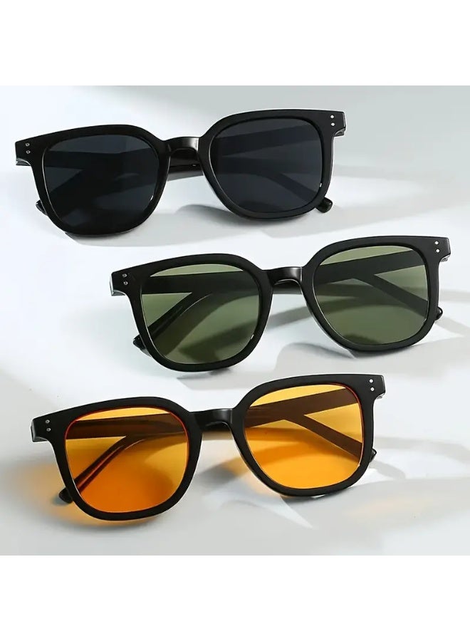 سينت هاوس مجموعة من 3 نظارات بإطار عصري، نظارات ريترو فريدة من نوعها للتصوير في الشوارع للرجال والنساء، مناسبة للحفلات والمهرجانات الموسيقية وتقديم الهدايا (تتضمن حافظة النظارات)، نظارات شمسية - Image 1