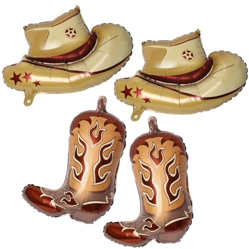 Lidmada 4Pcs Western Cowgirl Party Balloons Cowgirl Boot Balloon Cowboy Hat Foil Balloons Western Cowgirl Birthday Party Decorations Last Rodeo Bachelorette Party Supplies Brown - Image 1