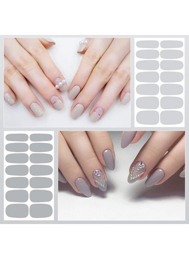 DANNEASY - 16 Sheets Nail Wraps For Women Nail Polish Strips Solid Color Self Adhesive Nail Polish Stickers Stick On Nails Nail Accessories With 1Pc Nail File Cuticle Stick (Gray) - Image 1
