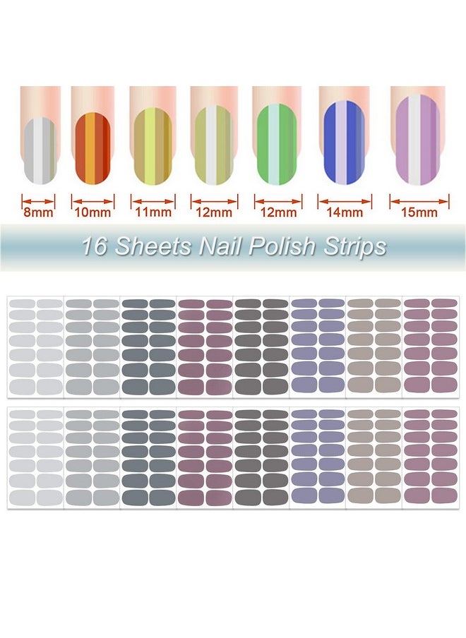 DANNEASY - 16 Sheets Nail Wraps For Women Nail Polish Strips Solid Color Self Adhesive Nail Polish Stickers Stick On Nails Nail Accessories With 1Pc Nail File Cuticle Stick (Gray) - Image 1