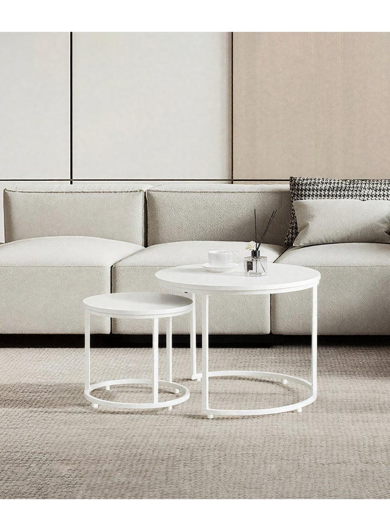 آسي بلاي طقم طاولات قهوة متداخلة – طاولات جانبية مستديرة (قطعتان) – سطح قوي – إطار معدني متين – مكتب بسيط – قطعة مركزية لغرفة المعيشة أو النوم أو الشقق – تصميم صناعي عصري بسيط – طاولة جانبية أو طاولة سرير - Image 2