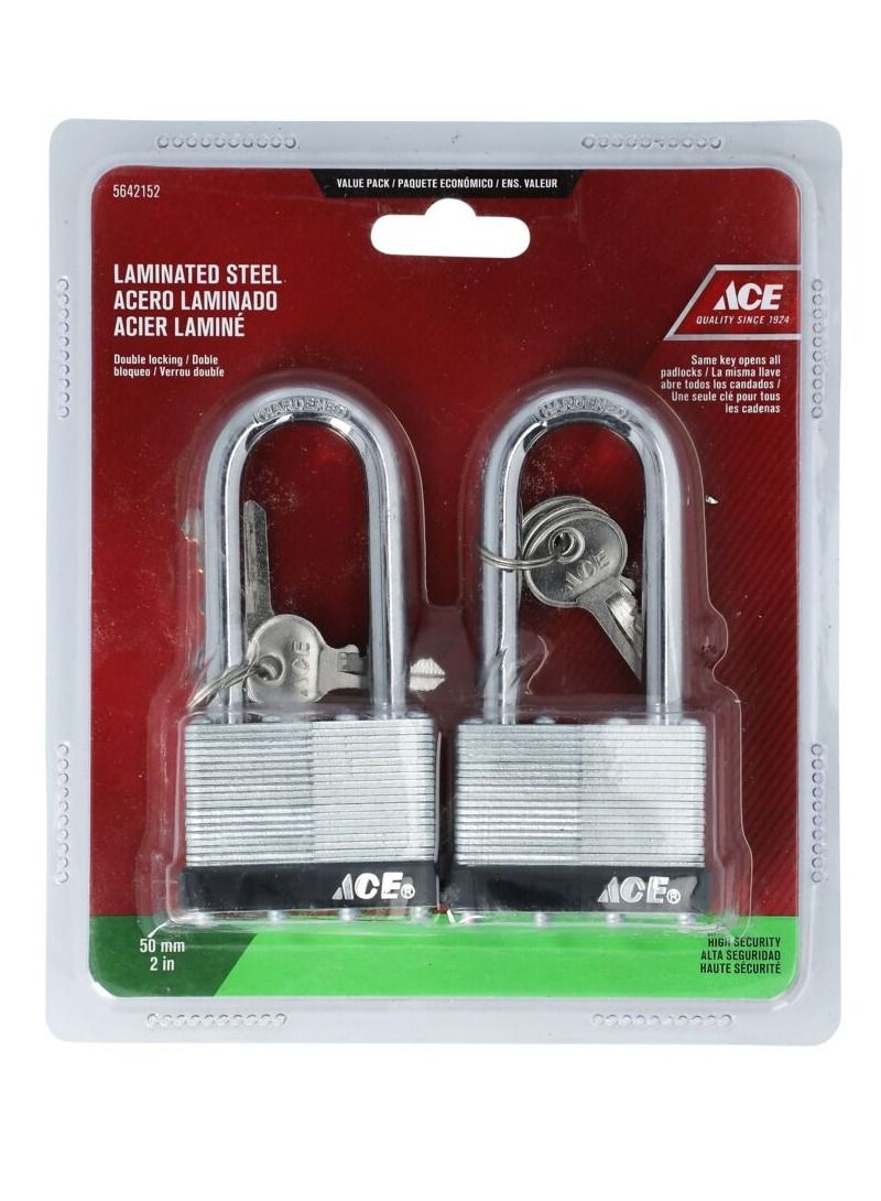 ACE Padlock 2 Pcs Pk 50mm L. Shackle Laminated