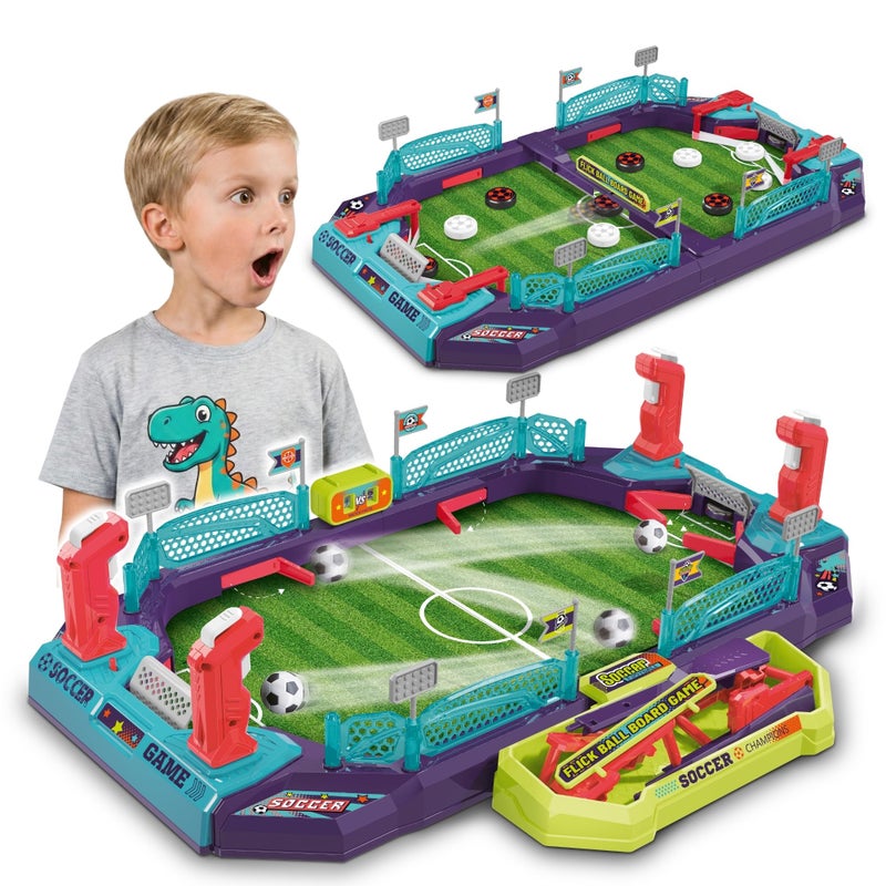 OLEOCA Soccer Board Game 2 in 1 Foosball Sling Puck Game Set with Dual Control Handles Scorekeeper and Goal Bell Soccer Toys for Kids Ages 3 - Image 3