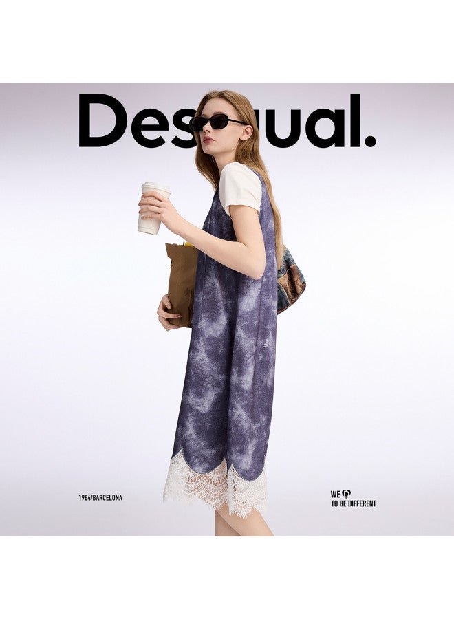 DESIGUAL spring-summer 2025 New V-neck Suspenders Lace Hem Dress - Image 2