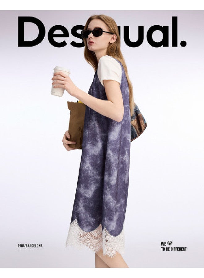 DESIGUAL spring-summer 2025 New V-neck Suspenders Lace Hem Dress - Image 1