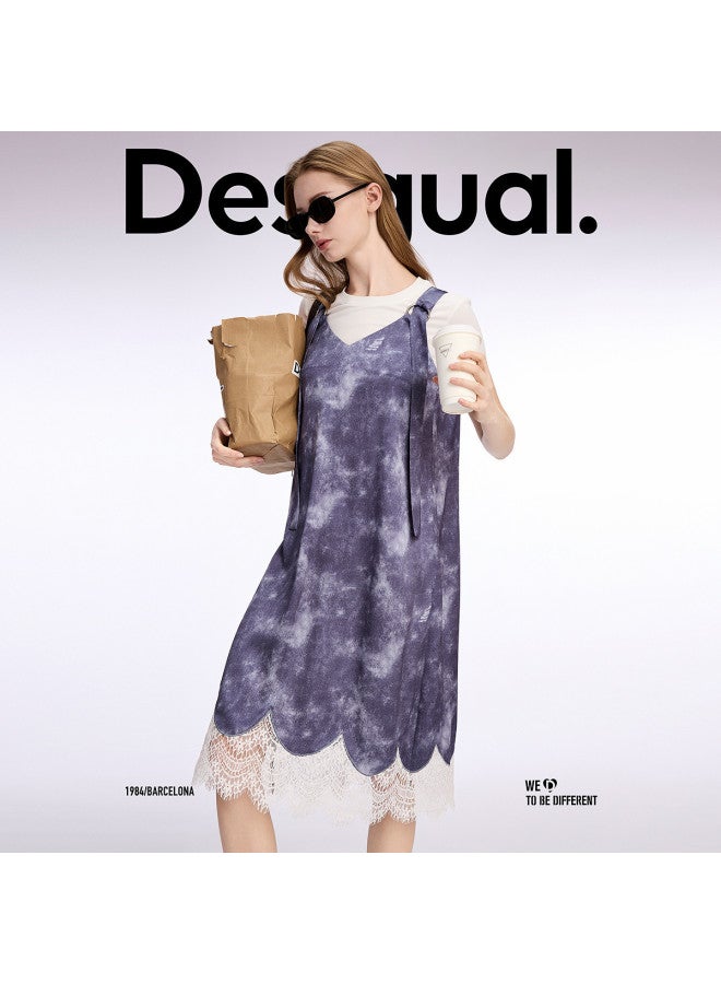 DESIGUAL spring-summer 2025 New V-neck Suspenders Lace Hem Dress - Image 4