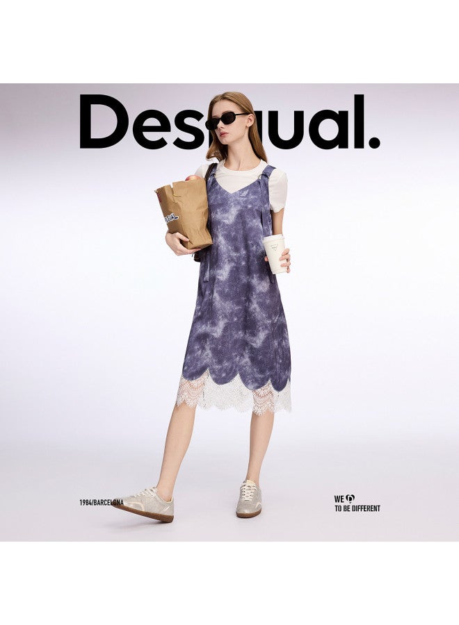 DESIGUAL spring-summer 2025 New V-neck Suspenders Lace Hem Dress - Image 3