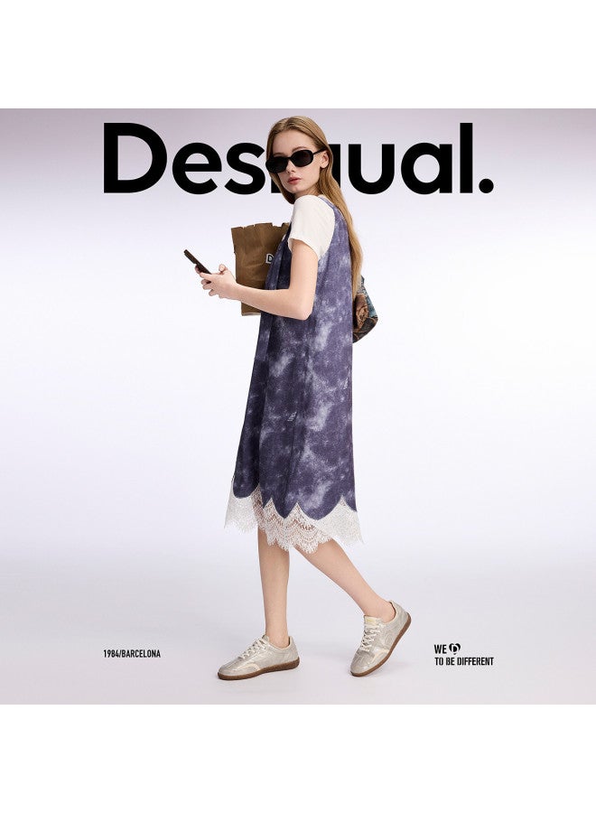 DESIGUAL spring-summer 2025 New V-neck Suspenders Lace Hem Dress - Image 5