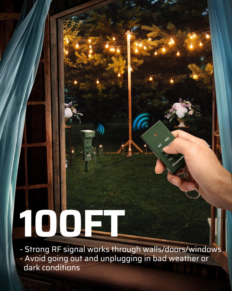DEWENWILS Outdoor Power Stake Timer Waterproof, 100FT Range Remote Control Outlet Timer, 6 Grounded Outlets 6FT Cord, Photocell Dusk to Dawn, for Lights, Garden, 1875W/15A UL Listed - Image 4