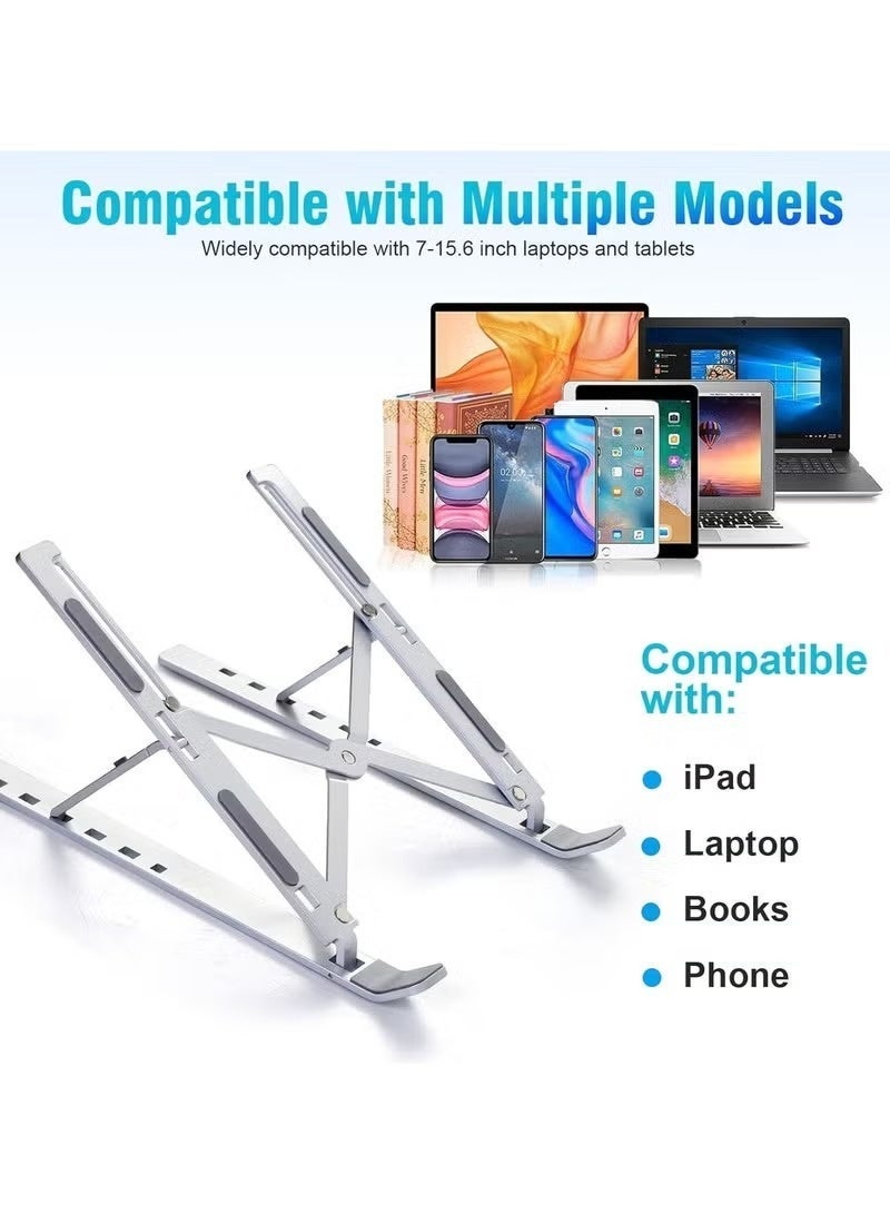 Adjustable Aluminium Laptop Stand for Desk - Foldable & Portable Laptop Riser with Ventilated Cooling - Lightweight, Durable & Space-Saving - Image 2