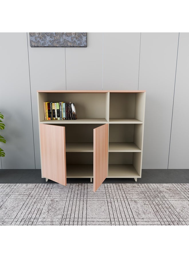 NEO FRONT FURNITURE Manager Office Low Cabinet – Beige & Brown Finish with 4 Open Compartments & 2-Door Storage, Modern Executive Cabinet for CEO Room 1200×400×1100 mm (XS-Y-12-A)  - Image 5