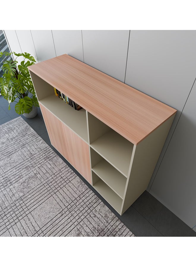 NEO FRONT FURNITURE Manager Office Low Cabinet – Beige & Brown Finish with 4 Open Compartments & 2-Door Storage, Modern Executive Cabinet for CEO Room 1200×400×1100 mm (XS-Y-12-A)  - Image 3