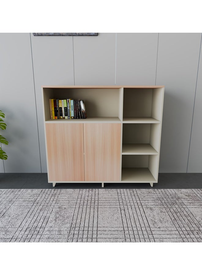 NEO FRONT FURNITURE Manager Office Low Cabinet – Beige & Brown Finish with 4 Open Compartments & 2-Door Storage, Modern Executive Cabinet for CEO Room 1200×400×1100 mm (XS-Y-12-A)  - Image 2