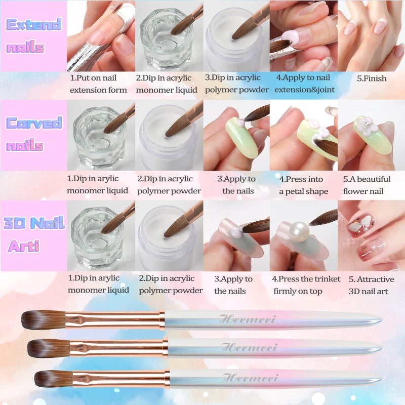 heemeei Kolinsky Acrylic Nail Brush Size 10- Nail Brushes for Acrylic Application - Acrylic Powder Brush for Nail Art - Nail Acrylic Brush for Professional Manicure DIY Home Salon (10#) - Image 3