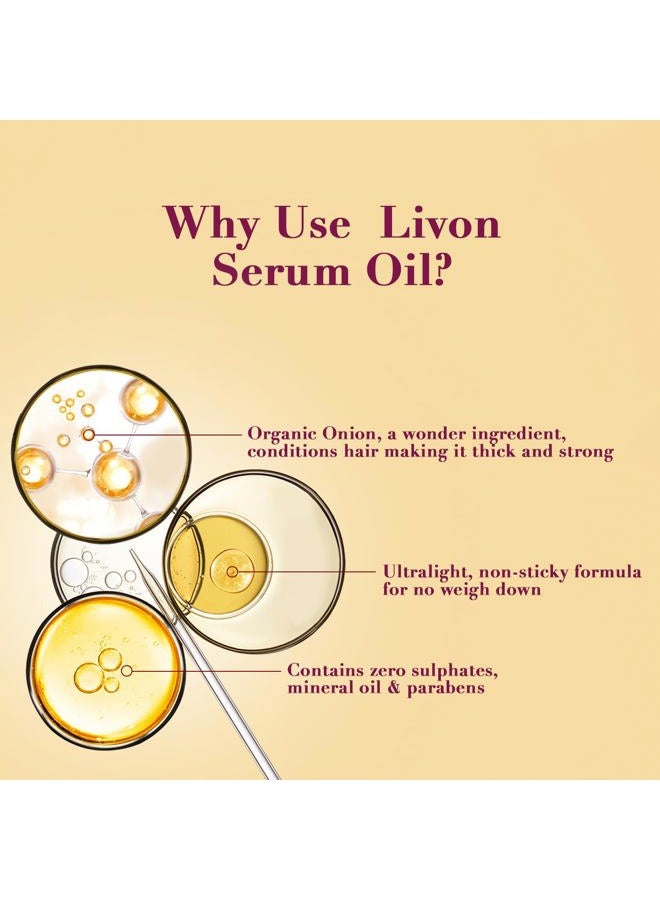 Livon سيروم الشعر للرجال والنساء | خالي من الكبريتات والبارابين | لجميع أنواع الشعر | خفيف وغير دهني | زيت سيروم إصلاح البصل العضوي | غني بمستخلصات اللوز والزهور | 3.3 أونصة سائلة - Image 5