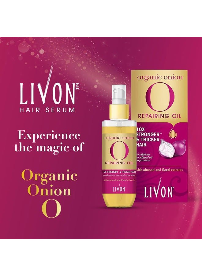 Livon سيروم الشعر للرجال والنساء | خالي من الكبريتات والبارابين | لجميع أنواع الشعر | خفيف وغير دهني | زيت سيروم إصلاح البصل العضوي | غني بمستخلصات اللوز والزهور | 3.3 أونصة سائلة - Image 2