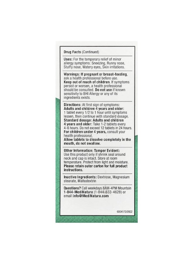 MediNatura MediNatura, BHI, Allergy Relief, 100 Tablets - Image 3
