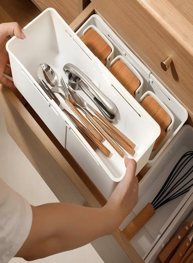 Boxalls Expandable Drawer Organizers Set of 2 Large and Medium, Adjustable Dividers Trays, Storage for Office Supplies, Pens, Makeup,Utensils, Tools, White - Image 3