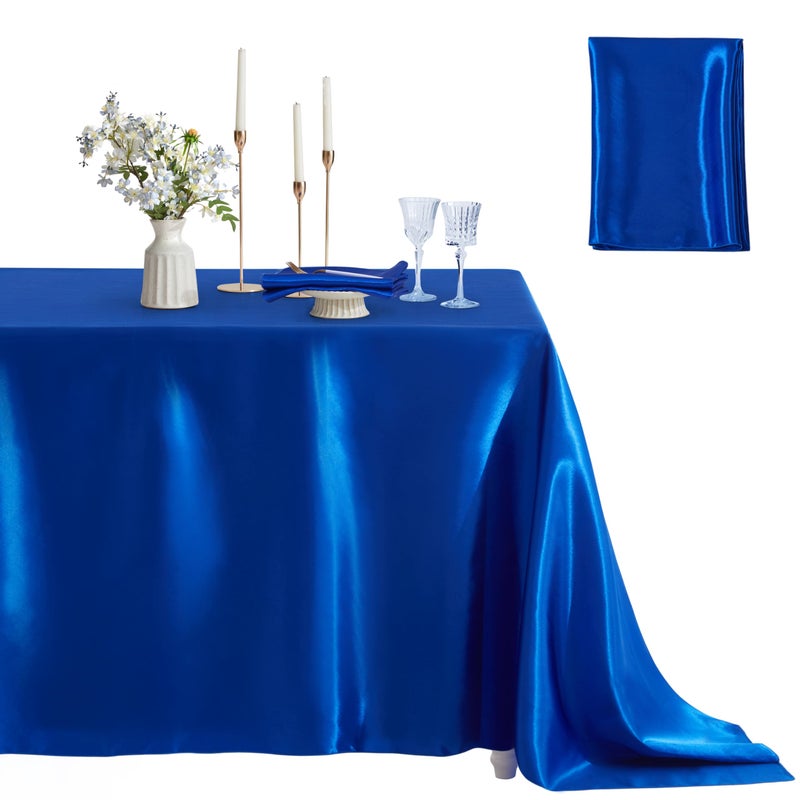 Counfeisly 1 Pack Satin Table Cover Rectangle Silkly Soft Table Cloth Satin Dining Table Cloths for Wedding Banquet Table Decoration Dining Room Indoor and Outdoor Use 60 x 84 Inches Royal Blue