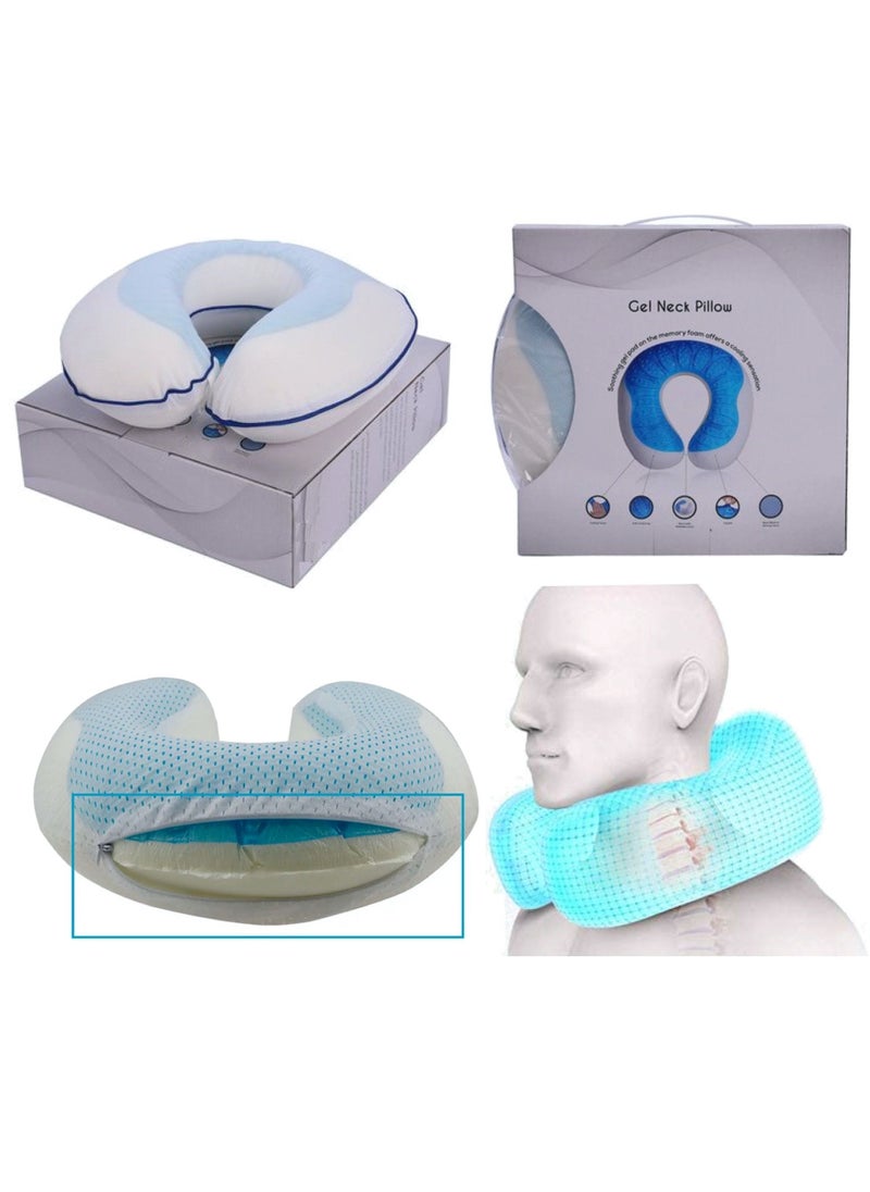 HEXAR - U-Shape Gel Memory Foam Travel Pillow, Neck Pillow U Shaped Pillow Memory Foam Gel Car Neck Pillow - Image 1