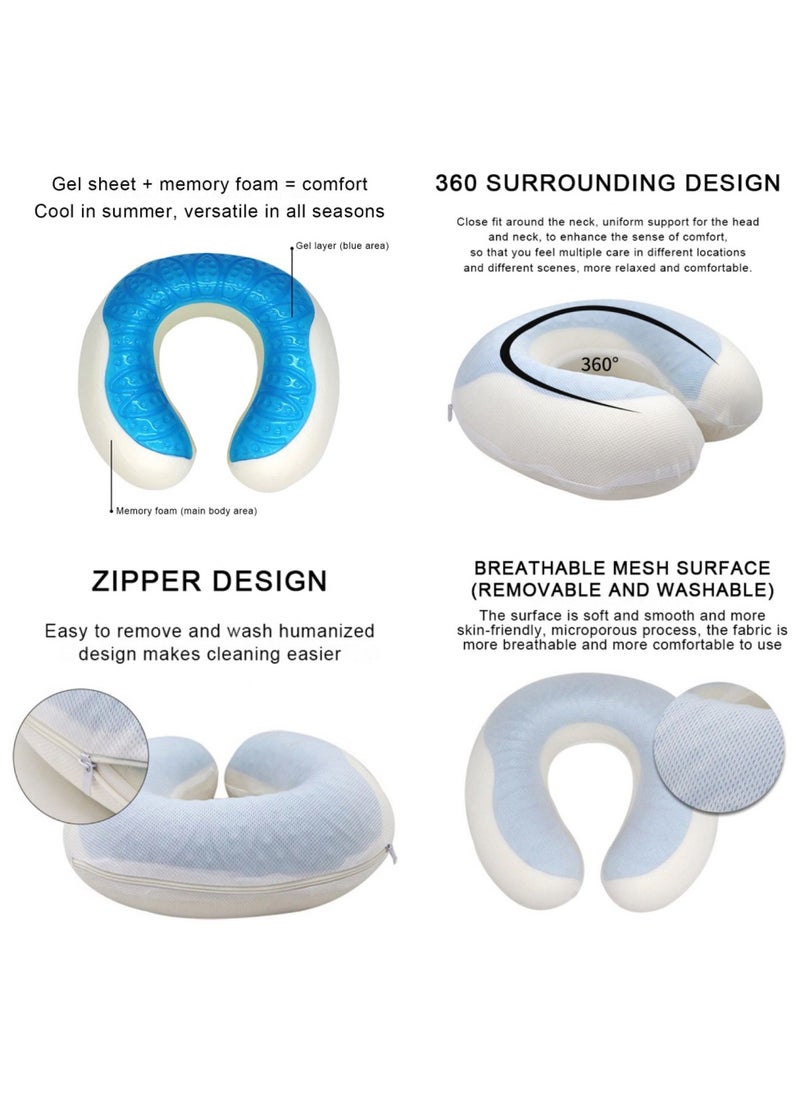 HEXAR - U-Shape Gel Memory Foam Travel Pillow, Neck Pillow U Shaped Pillow Memory Foam Gel Car Neck Pillow - Image 1