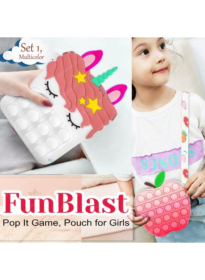 فنبلاست مجموعة FunBlast من حقيبة كتف Pop it مع سلسلة مفاتيح وحقيبة كتف وحقيبة صغيرة للأطفال - حقيبة عملات Pop it ومجموعة منظم قرطاسية/هدايا عيد ميلاد للبنات والأطفال (عبوة من 3 قطع؛ لون عشوائي) - Image 4