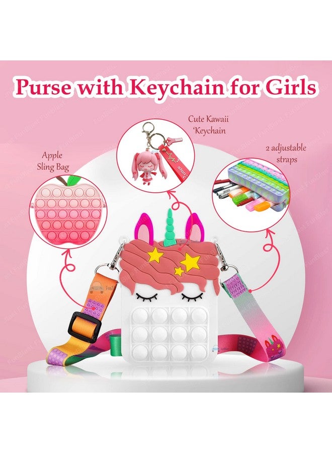فنبلاست مجموعة FunBlast من حقيبة كتف Pop it مع سلسلة مفاتيح وحقيبة كتف وحقيبة صغيرة للأطفال - حقيبة عملات Pop it ومجموعة منظم قرطاسية/هدايا عيد ميلاد للبنات والأطفال (عبوة من 3 قطع؛ لون عشوائي) - Image 3