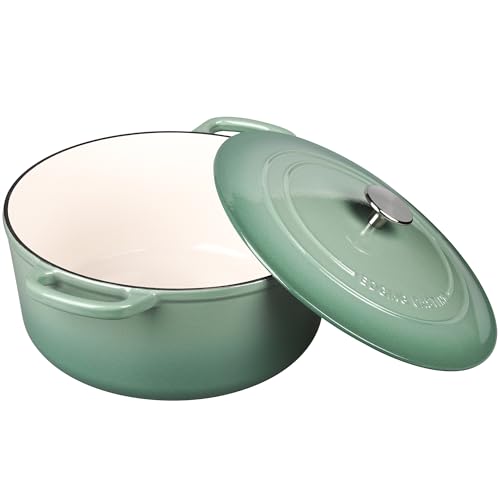 EDGING CASTING Enameled Cast Iron Dutch Oven Pot With Lid, 5.5 Quart, for Bread Baking, Cooking, Sage Green - Image 3