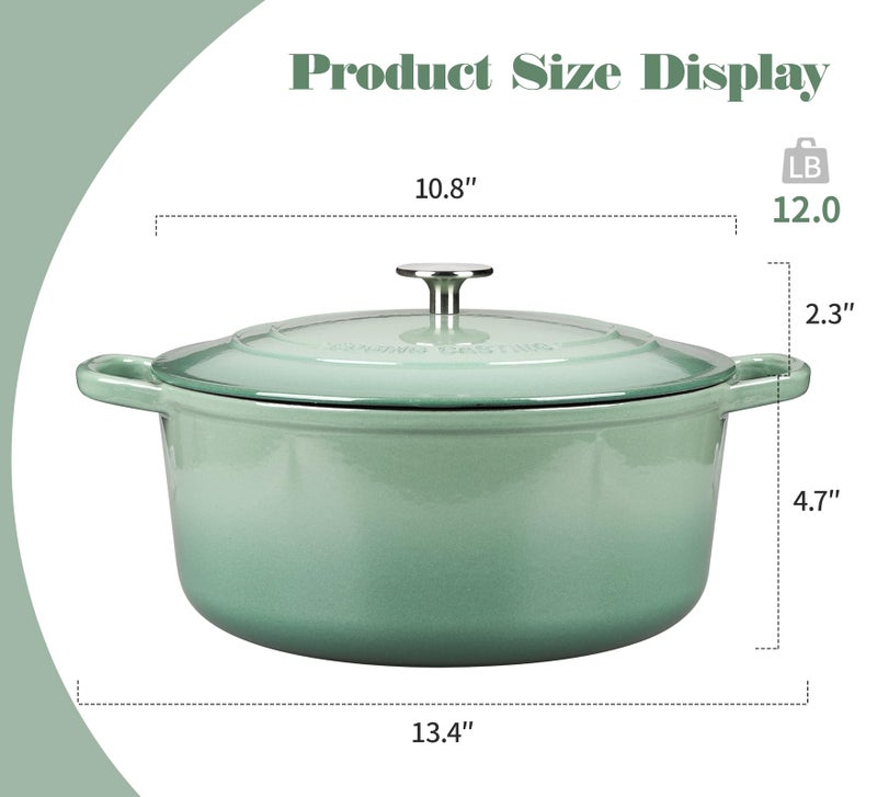 EDGING CASTING Enameled Cast Iron Dutch Oven Pot With Lid, 5.5 Quart, for Bread Baking, Cooking, Sage Green - Image 2
