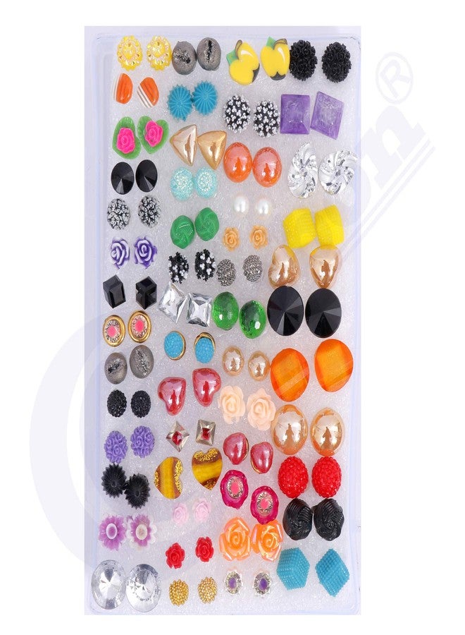 Honbon Girls/Women's Small Design Plastic and Fiber Stud Earrings with Plastic Back Combo of 50 Pairs (Assorted colour and design) - Image 3
