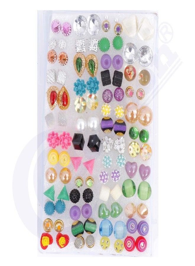 Honbon Girls/Women's Small Design Plastic and Fiber Stud Earrings with Plastic Back Combo of 50 Pairs (Assorted colour and design) - Image 5