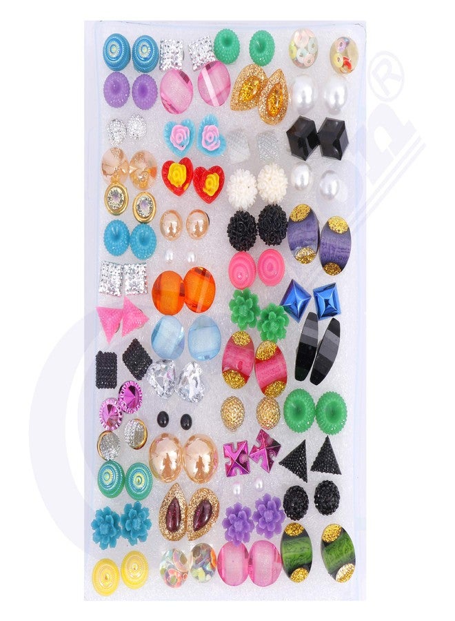 Honbon Girls/Women's Small Design Plastic and Fiber Stud Earrings with Plastic Back Combo of 50 Pairs (Assorted colour and design) - Image 2