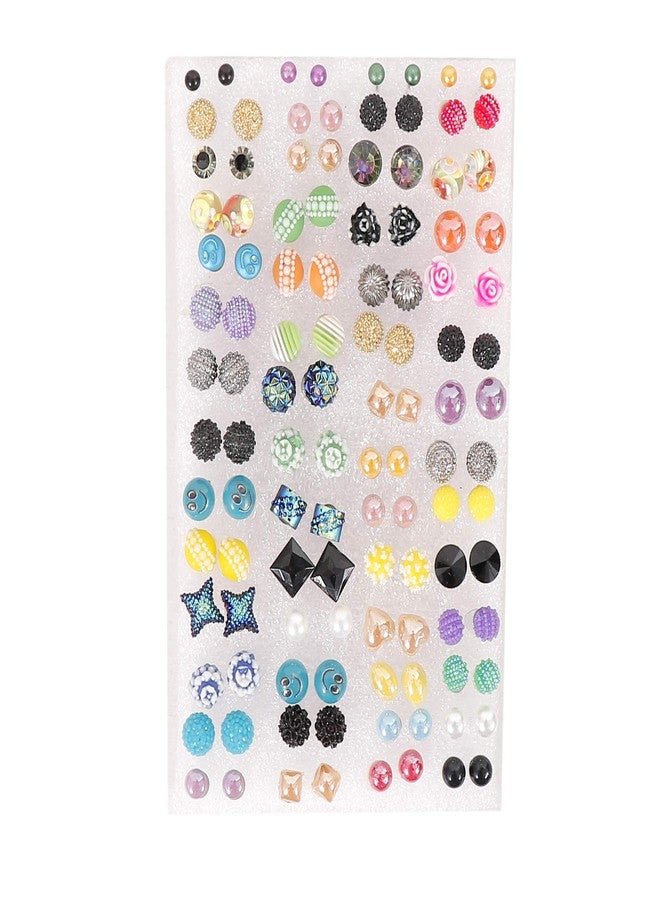Honbon Girls/Women's Small Design Plastic and Fiber Stud Earrings with Plastic Back Combo of 50 Pairs (Assorted colour and design) - Image 1
