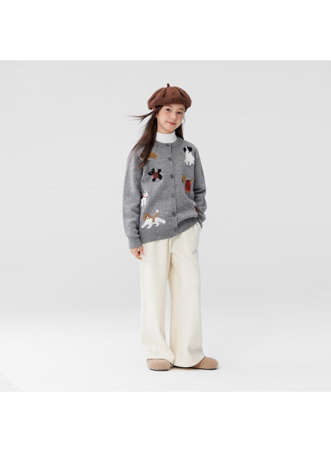Zuo Xi Girls' Sweater Cardigan Autumn Winter 2025 New Red Knit Jacket For Big Girls Gray Size 130