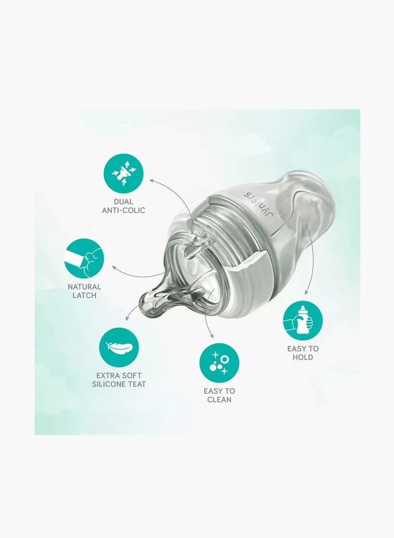جونيورز زجاجة رضاعة مريحة سعة 260 مل من جاست لايك ناتشر مع حلمة مضادة للمغص باللون الأبيض - Image 2
